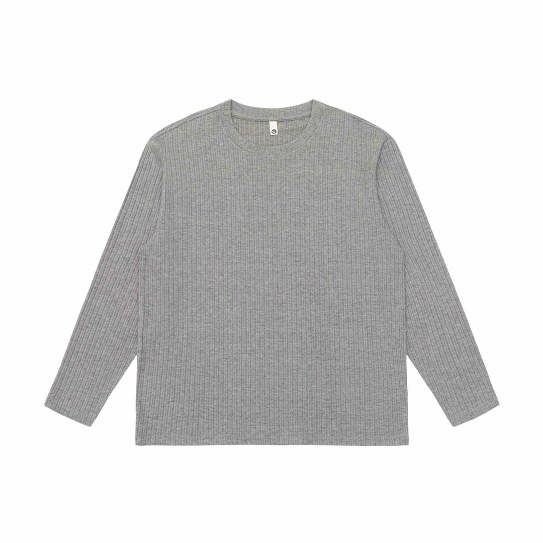 Unisex Fein geripptes Langarmshirt mit Rundhalsausschnitt und leichter Oversize-Silhouette Drune
