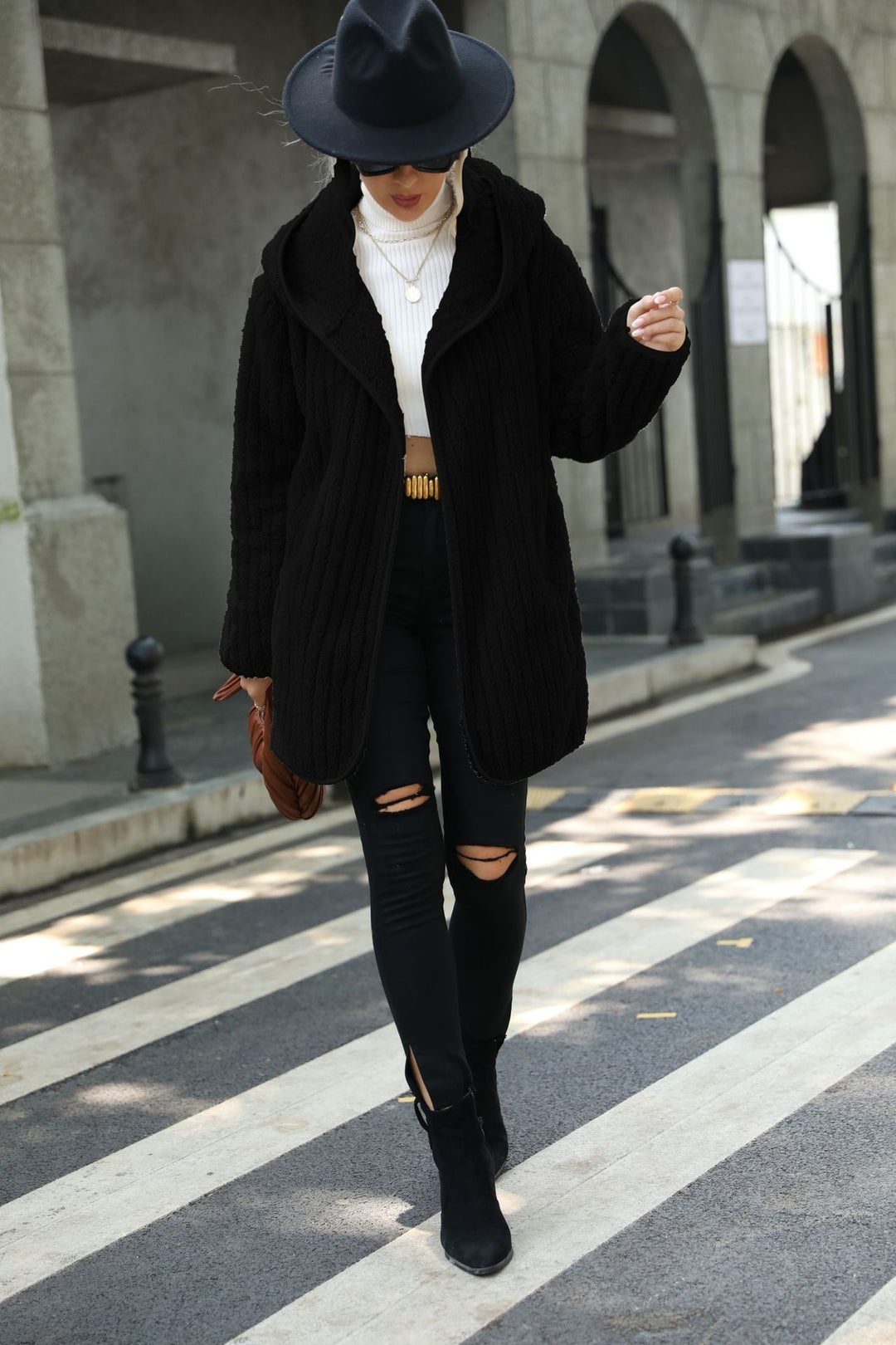 Damen Flauschige Langjacke im strukturierten Design Drune