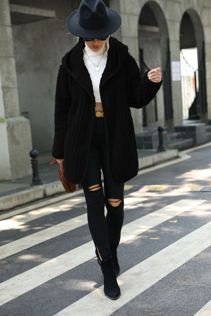 Damen Flauschige Langjacke im strukturierten Design Drune