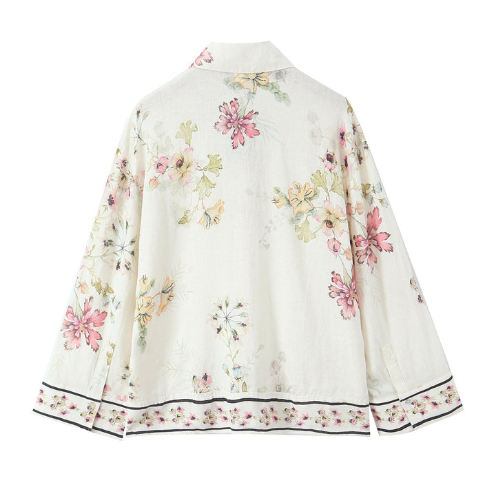 Damen Locker geschnittene florale Button-Down-Bluse mit Bordürenprint Drune