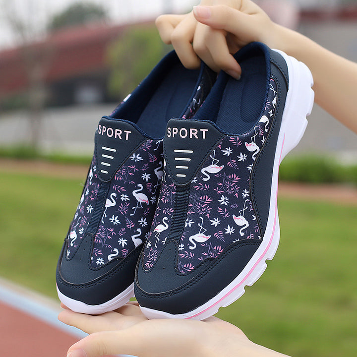 Damen nan Schlupf-Sneaker mit Flamingo-Motiv, elastischem Einstieg und gedämpfter EVA-Sohle Drune