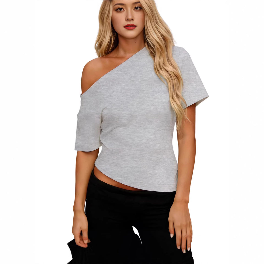 Damen asymmetrisches Oberteil mit schulterfreiem Design und kurzen Ärmeln Drune