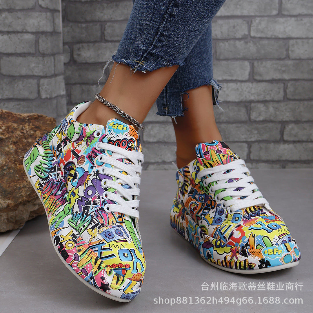 Damen modische High-Top Sneakers mit buntem Grafikdesign Drune