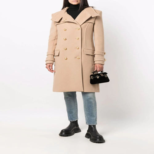 Damen Eleganter Wollmix-Longcoat im Marineinspirierten Doppelreiher mit Oversized-Schalkragen und Zierärmeln Drune