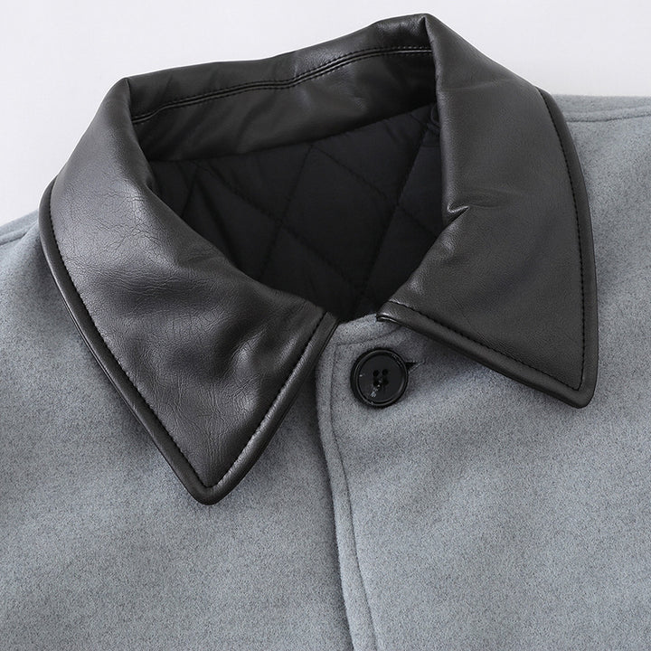 Unisex Kurzblouson im minimalistischen Workwear‑Look aus Wollmix mit Lederoptikkragen Drune