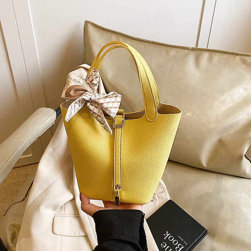 Damen elegante strukturierte Handtasche mit Schal-Akzent Drune