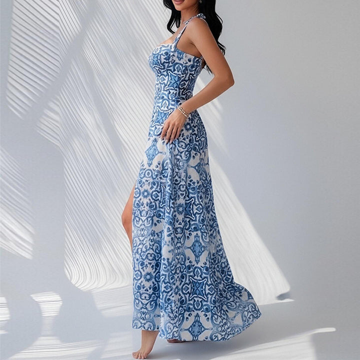 Damen Maxikleid mit seitlichen Schlitzen und Spitzenverzierungen Drune