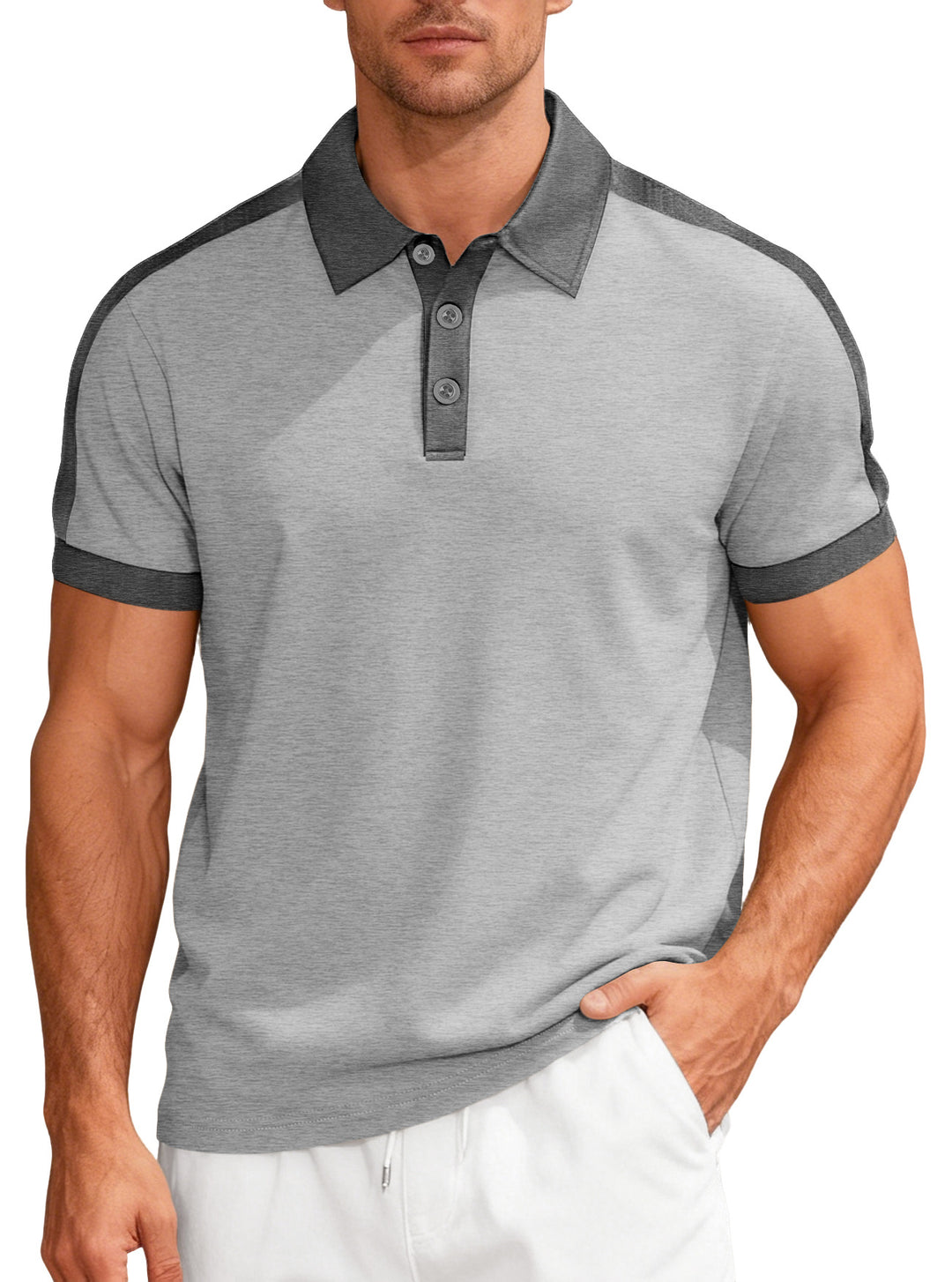 Herren nan Premium-Polo im Retro-Kontrastlook mit Hemdkragen und Dreiknopfleiste Drune