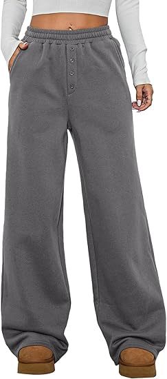 Damen Kuschelige Fleece-Sweatpants mit weitem Bein und hohem Elastikbund Drune