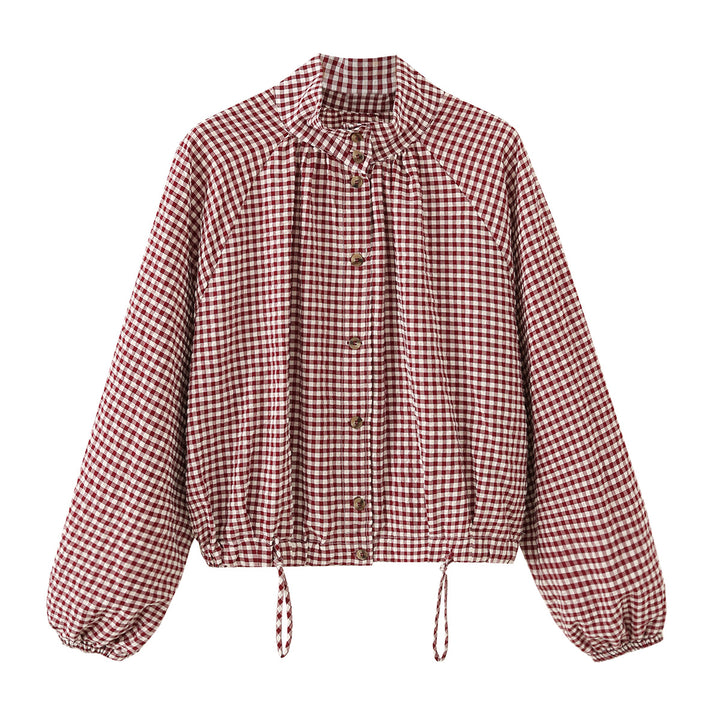 Damen Kariertes Oversize-Blouson mit Tunnelzug und Stehkragen Drune