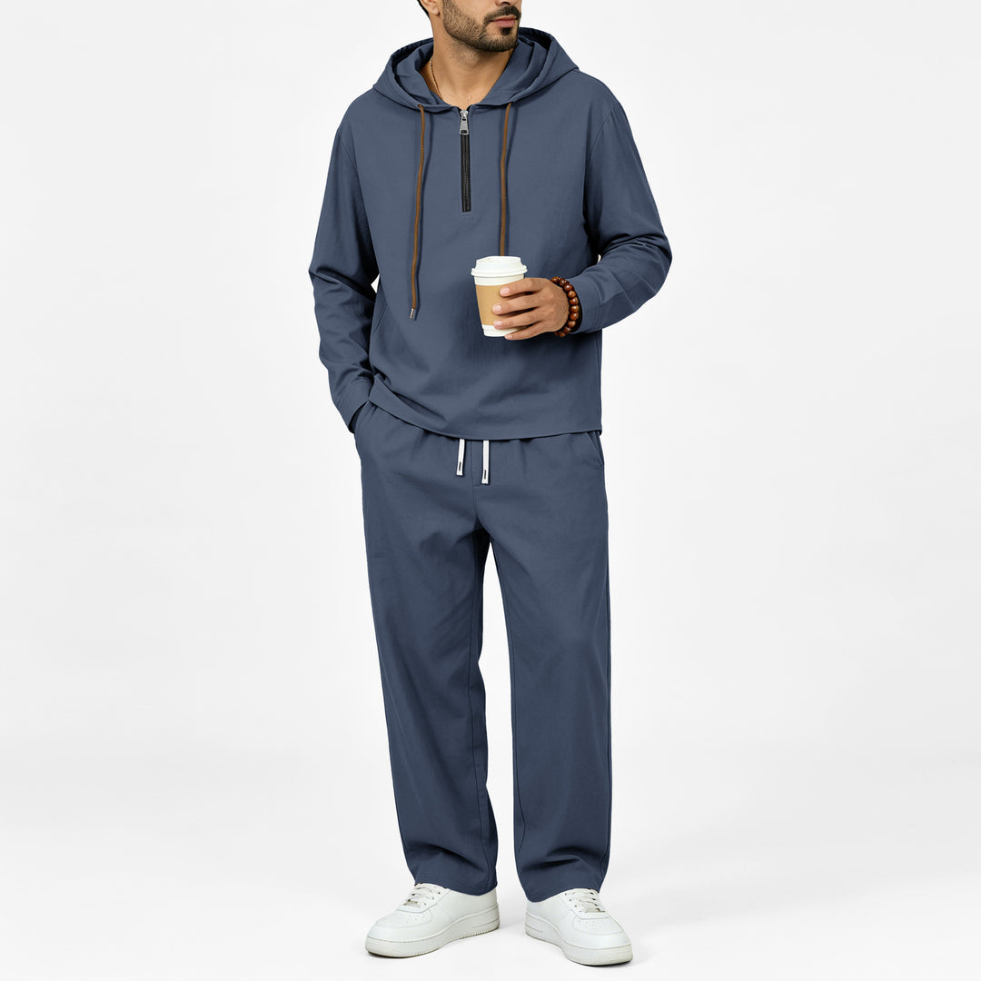 Herren Leichter Halbzip-Kapuzenpullover im Relaxed-Fit mit Kordelzug Drune