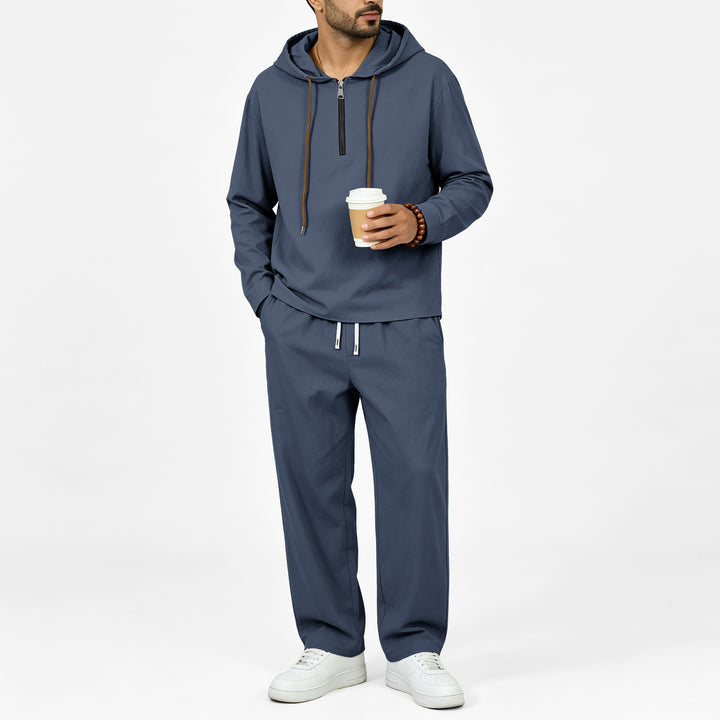 Herren Leichter Halbzip-Kapuzenpullover im Relaxed-Fit mit Kordelzug Drune