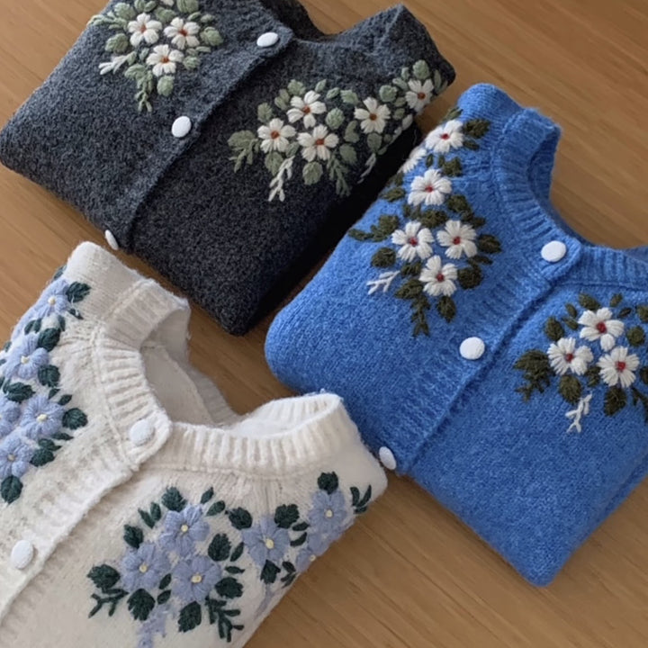 Damen Eleganter Strickpullover mit Blumenmuster Drune