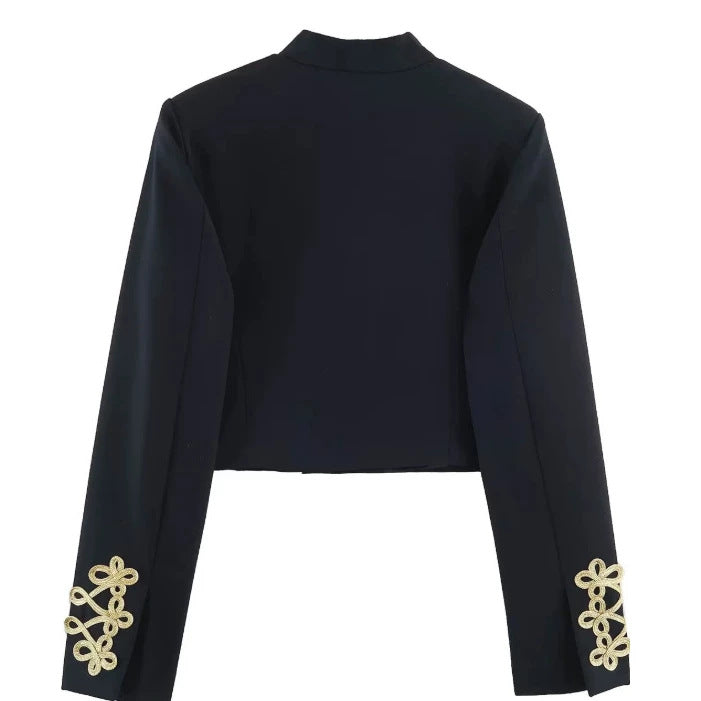 Damen Cropped Militärjacke mit Stehkragen und dekorativen Zierkordeln Drune
