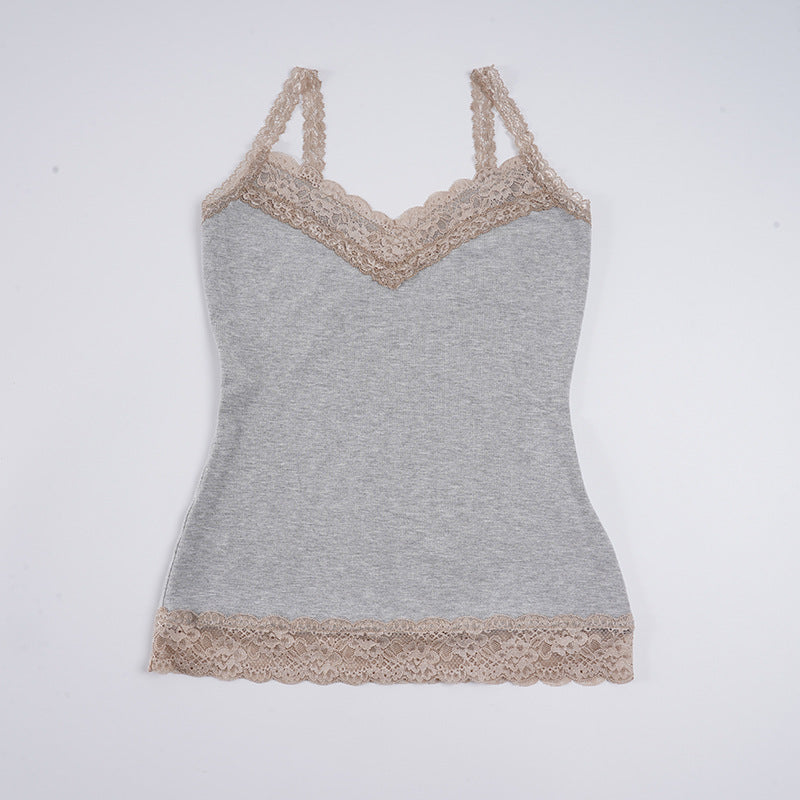 Damen Spaghettiträger-Shirt mit Spitzenverzierungen Drune