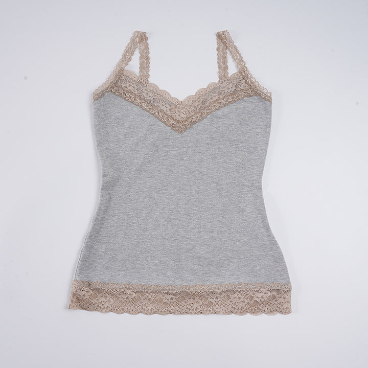 Damen Spaghettiträger-Shirt mit Spitzenverzierungen Drune