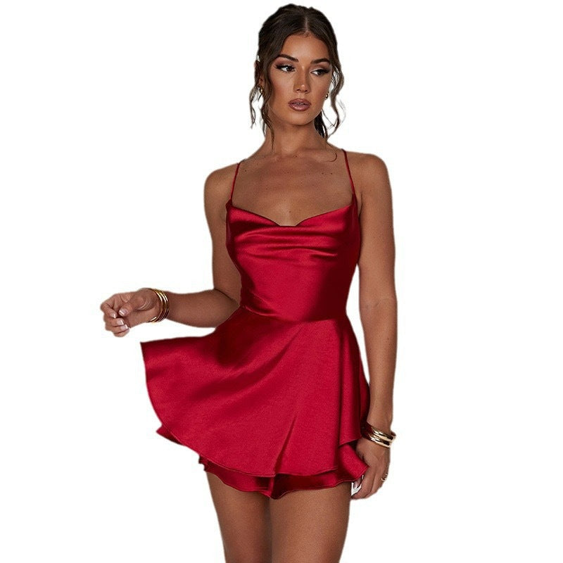 Damen Elegant schwingendes Satin-Minikleid mit seitlichem Wickel-Design Drune