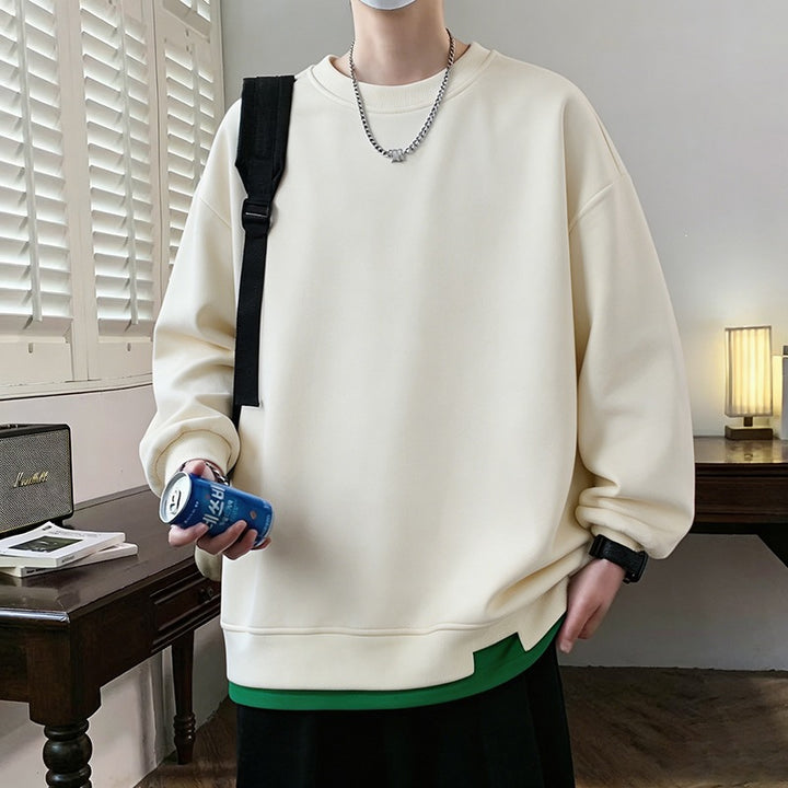 Herren Oversize‑Sweatshirt mit kontrastierenden Ärmeln, Rundhalsausschnitt & Labelpatch Drune