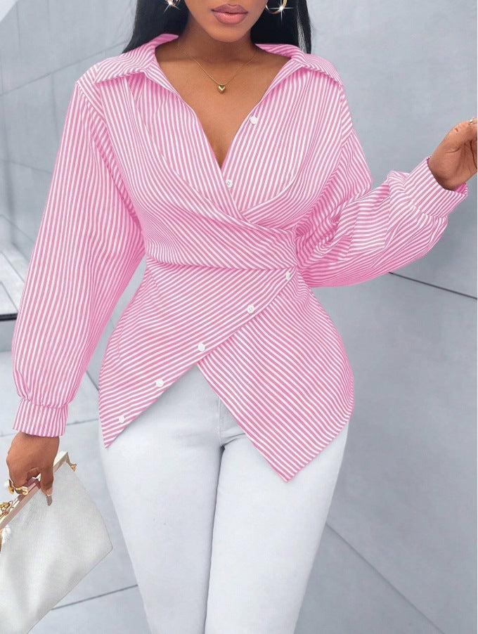 Damen Elegantes Wickeloberteil mit Streifen Drune