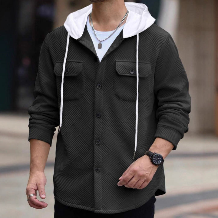 Herren nan strukturierte Overshirtjacke mit gesteppter Diagonalstruktur, Kontrastkapuze und aufgesetzten Brustklappen Drune