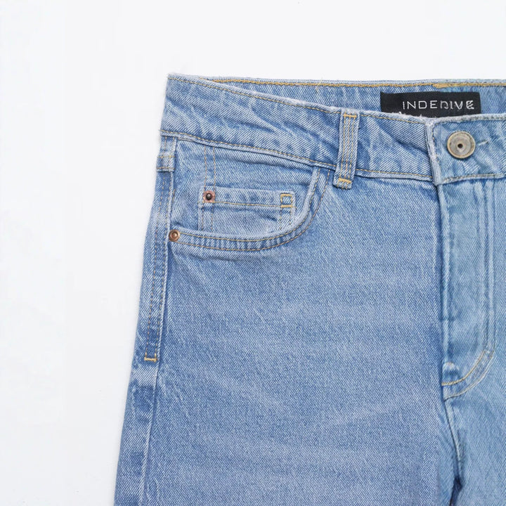 Damen Hochtaillierte weite Denim-Jeans mit klassischem Taschen-Design und geradem Saum Drune