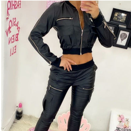 Damen Modischer Kurzjacke mit seitlichen Reißverschlusstaschen und sportlichem Bund Drune