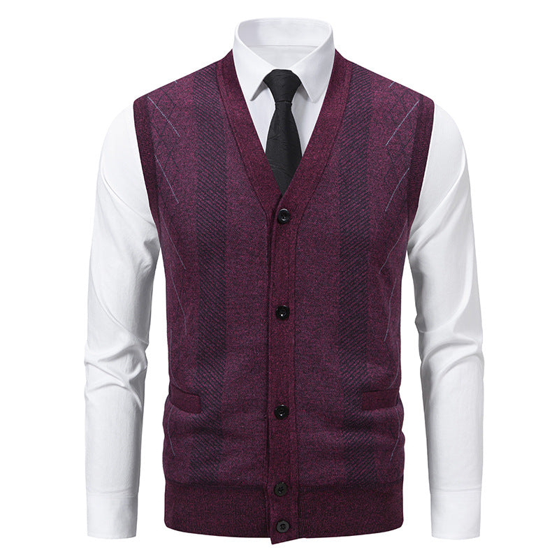 Herren Taillierte Feinstrick‑Weste mit V‑Ausschnitt, Knopfleiste und Eingrifftaschen Drune