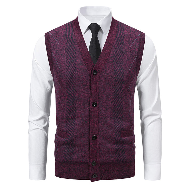 Herren Taillierte Feinstrick‑Weste mit V‑Ausschnitt, Knopfleiste und Eingrifftaschen Drune