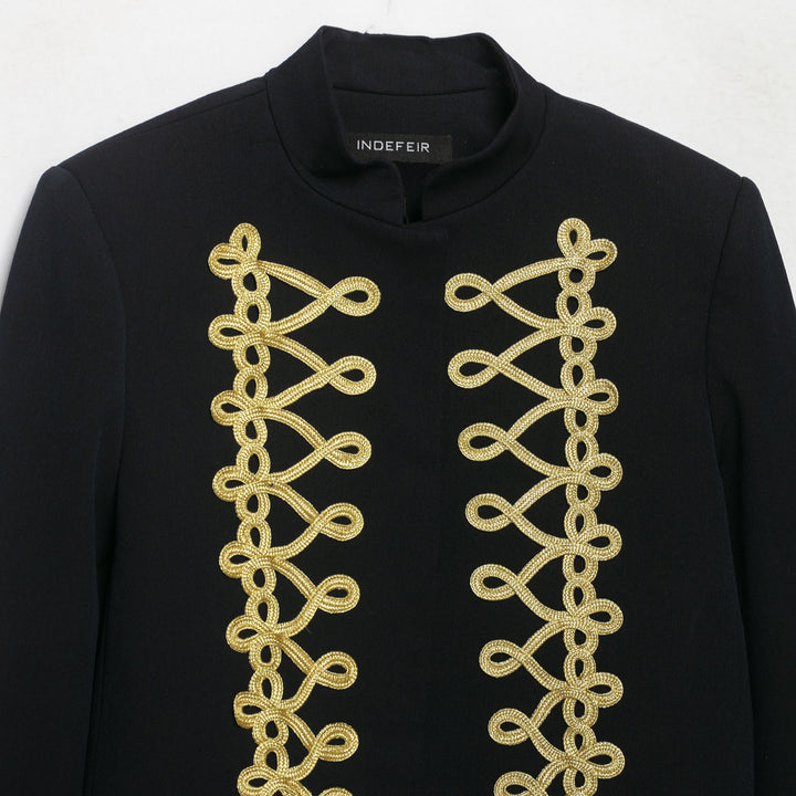 Damen Cropped Militärinspirierte Kurzjacke mit dekorativer Goldborte Drune