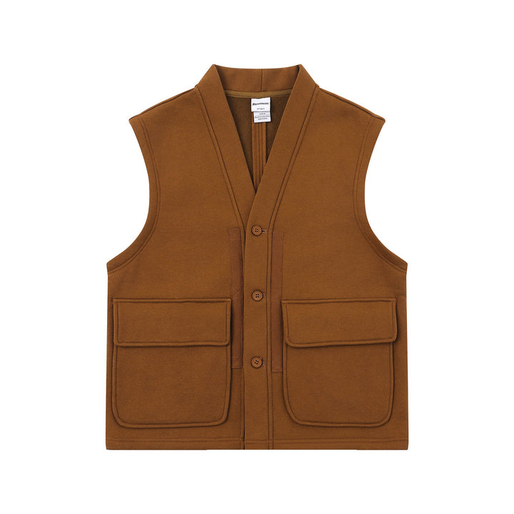 Unisex Utility‑Weste mit V-Ausschnitt, großformatigen Klappentaschen und Knopfleiste Drune