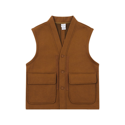 Unisex Utility‑Weste mit V-Ausschnitt, großformatigen Klappentaschen und Knopfleiste Drune