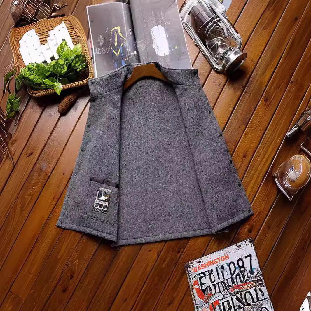 Herren Wind- und Wasserabweisende Utility-Weste mit Fleece-Innenfutter, Stehkragen und Multifachtaschen Drune