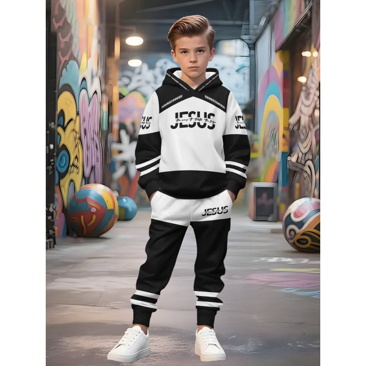 Unisex nan Kinder Jogginganzug mit Kapuzenpullover und detailreichem Auto-Print Drune