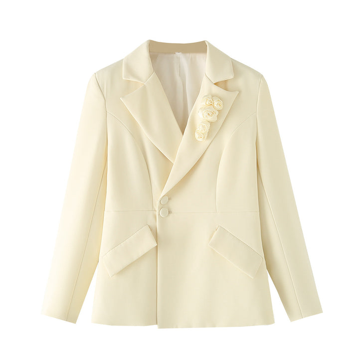 Damen nan taillierter Zweiknopf-Blazer mit Zierrosen am Revers und Pattentaschen Drune