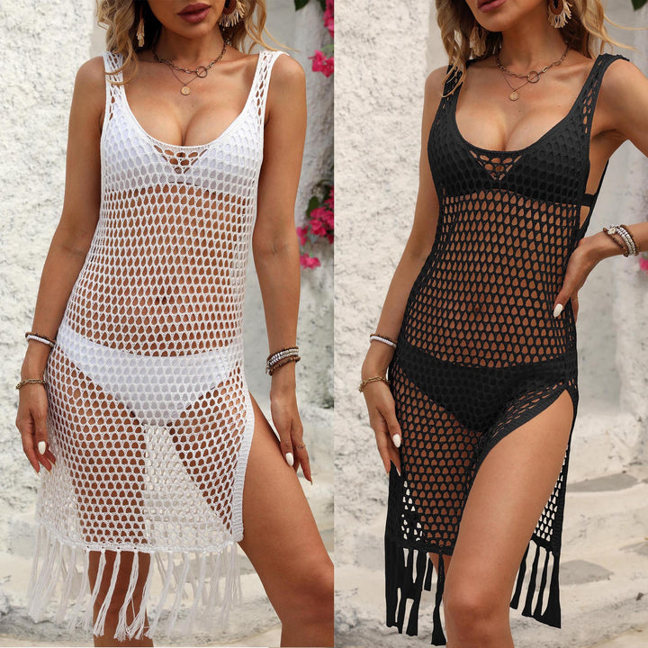 Damen sexy Netzkleid mit Fransen Drune