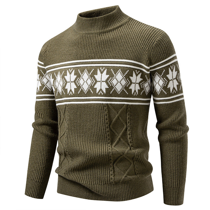 Herren nan Winter-Strukturpullover mit kurzem Stehkragen und Norwegermuster Drune