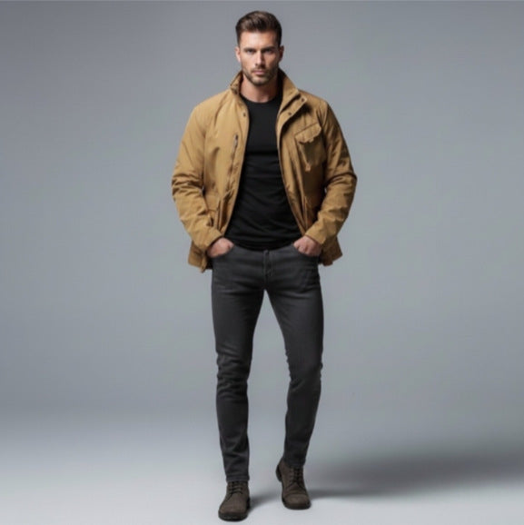 Herren Leichte Utility-Fieldjacke mit Stehkragen, Mehrfach-Taschen und atmungsaktivem Meshfutter Drune