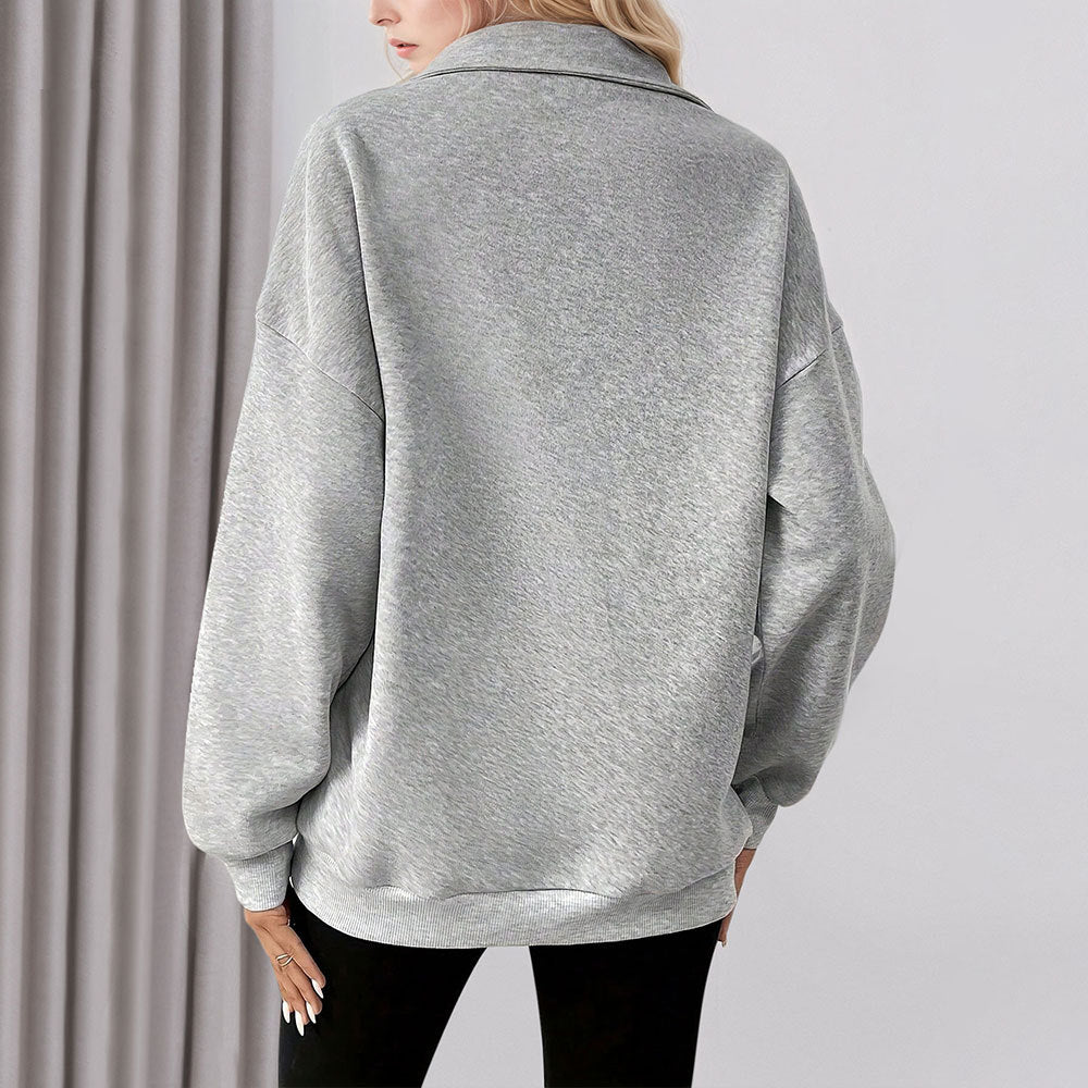 Damen lässiges Oversized-Halbzip-Sweatshirt mit hohem Kragen und Kängurutaschen Drune