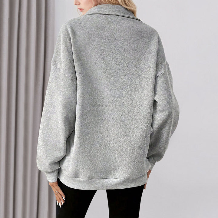 Damen lässiges Oversized-Halbzip-Sweatshirt mit hohem Kragen und Kängurutaschen Drune