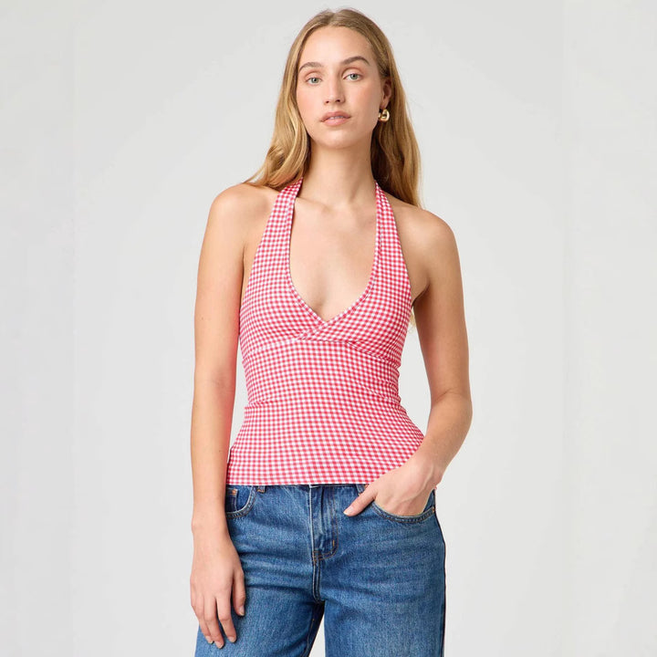 Damen Halter-Top mit Punktmuster und V-Ausschnitt Drune
