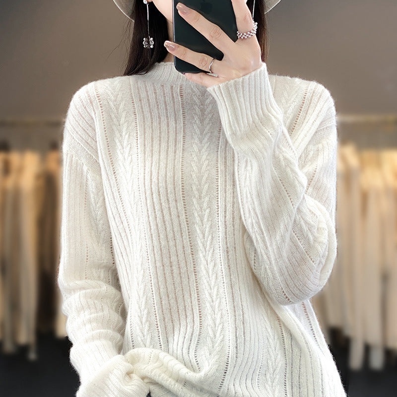 Damen Kaschmirähnlicher Feinstrick-Mockneckpullover mit Ajour‑Zopfmuster und lässiger Oversize‑Passform Drune