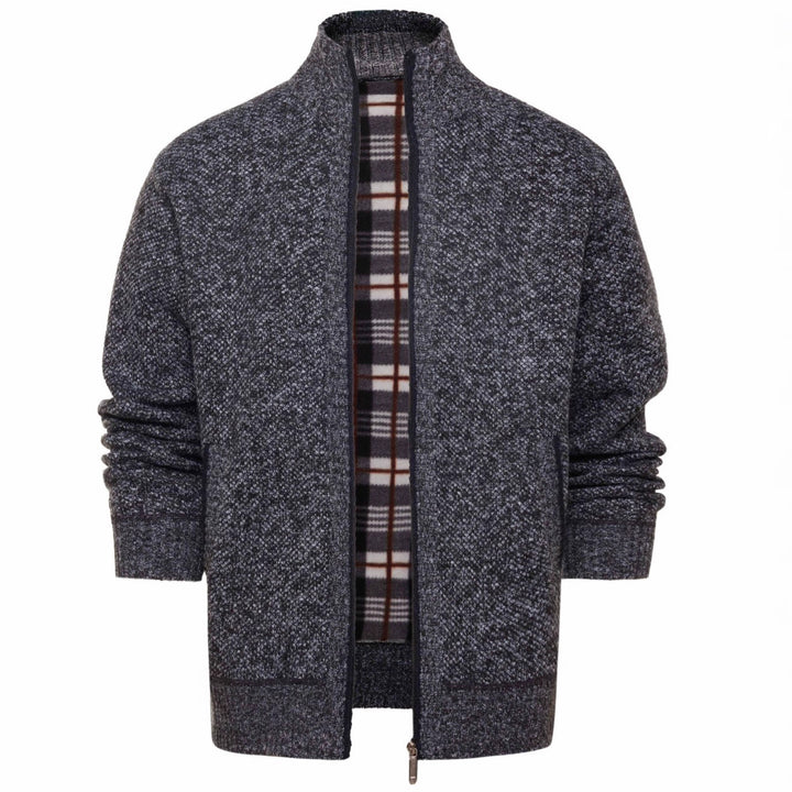 Herren gebürstete Strickjacke mit kariertem Thermofutter und Stehkragen Drune