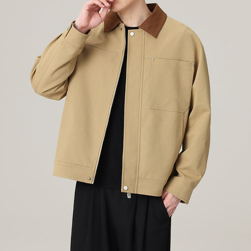 Herren Kurzjacke im Workwear-Look mit Kontrastkragen, verdecktem Reißverschluss und Brusttasche Drune