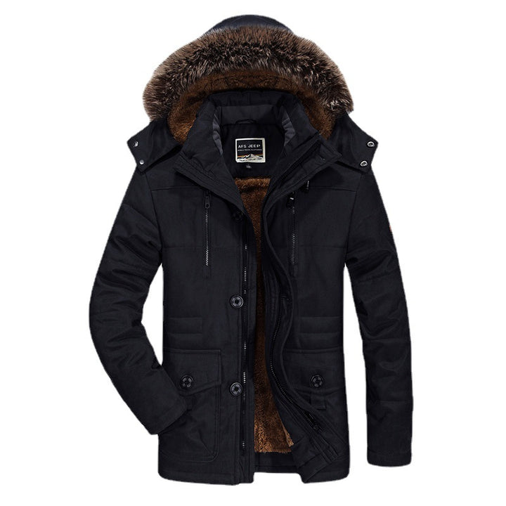 Herren Thermo-Parka im Fieldstil mit abnehmbarer Kunstfellkapuze und Teddyfleece‑Innenlage Drune