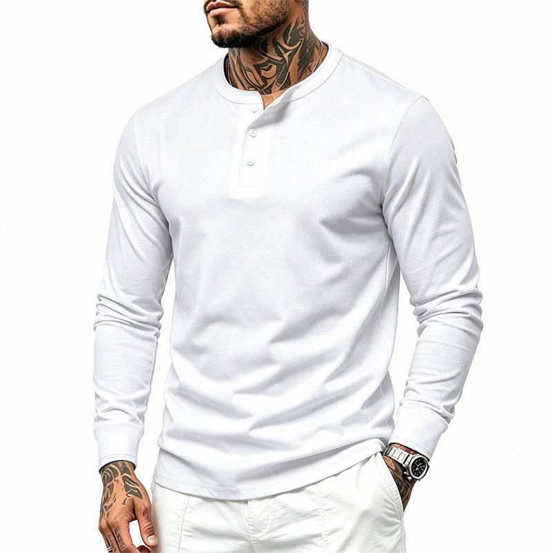 Herren Slim-Fit Henley-Langarmshirt aus Baumwoll-Jersey mit Knopfleiste Drune