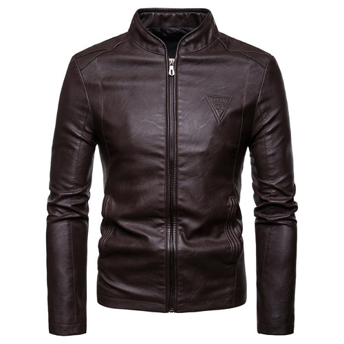 Herren nan schmal geschnittene Lammleder-Bikerjacke mit Stehkragen und tonalen Ziernähten Drune