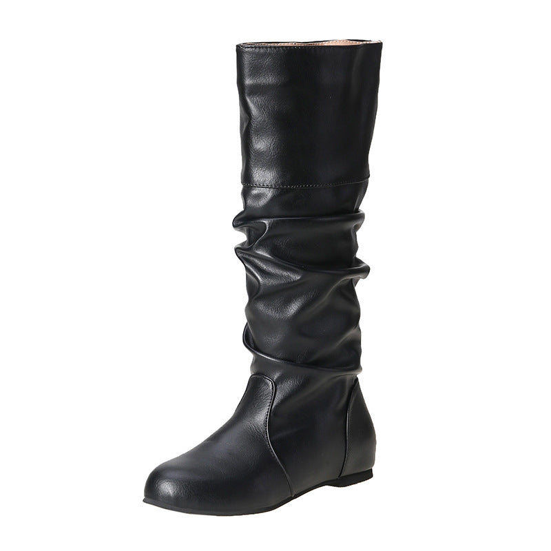 Damen nan lässige kniehohe Slouch-Stiefel mit flexiblem Schaft und flachem Absatz Drune