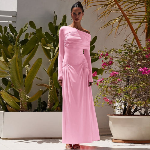 Damen Elegantes Maxikleid mit asymmetrischem Design und Raffungen Drune