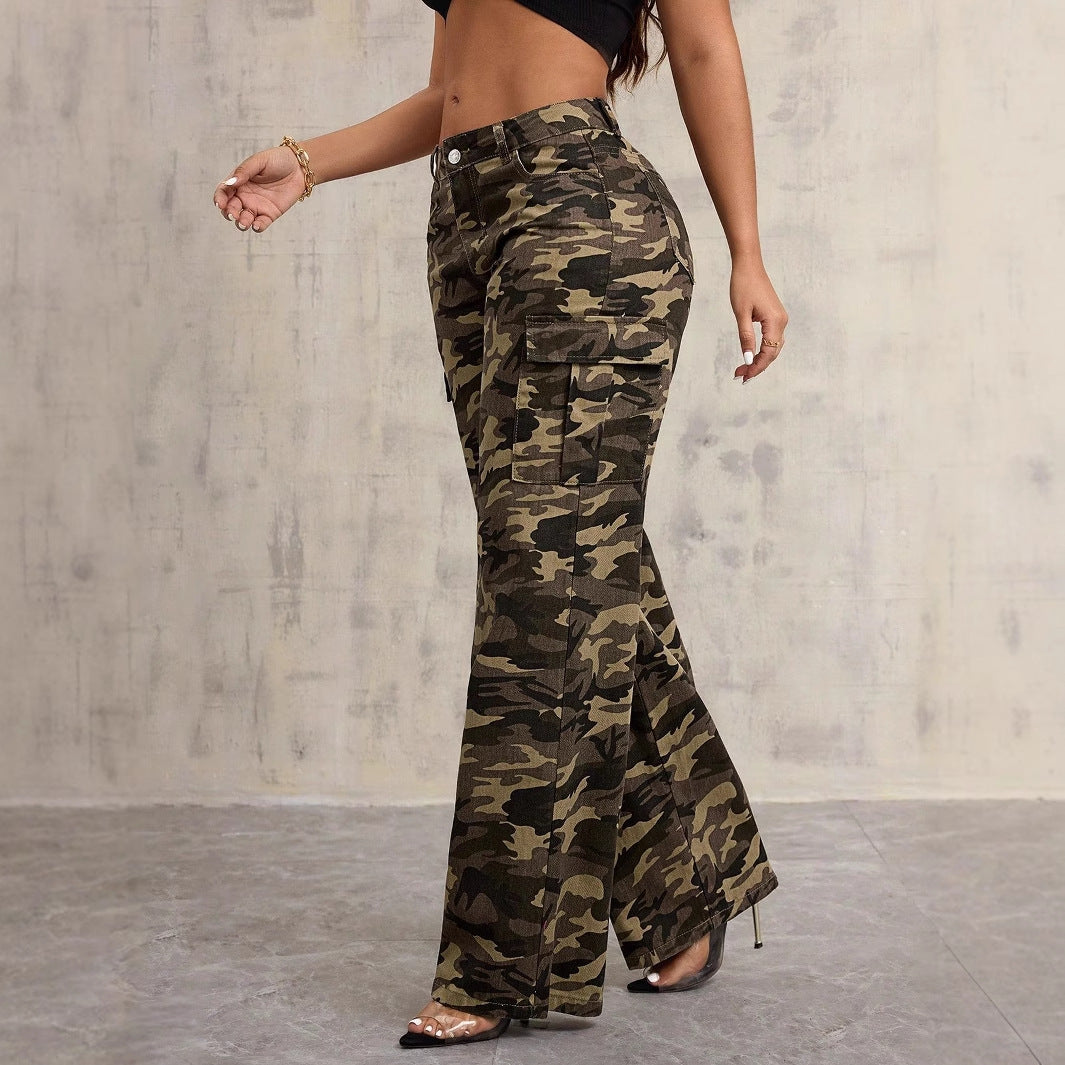 Damen Cargo-Hose im lässigen Camouflage-Design mit seitlichen Taschen und weitem Bein Drune