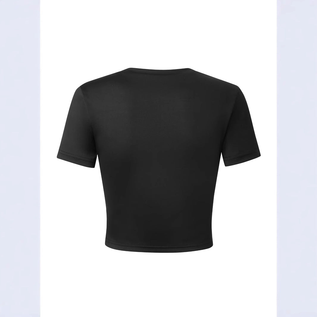 Damen Figurbetontes Crop-T-Shirt mit statement Schriftzug Drune